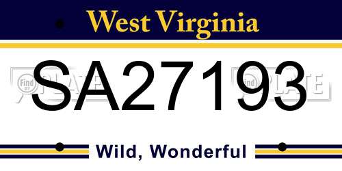 SA27193 West Virginia License Plate