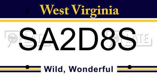 SA2D8S West Virginia License Plate