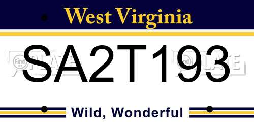 SA2T193 West Virginia License Plate