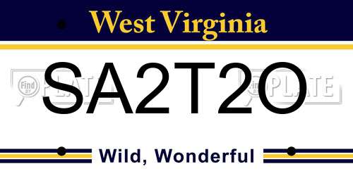 SA2T2O West Virginia License Plate