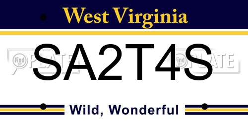 SA2T4S West Virginia License Plate