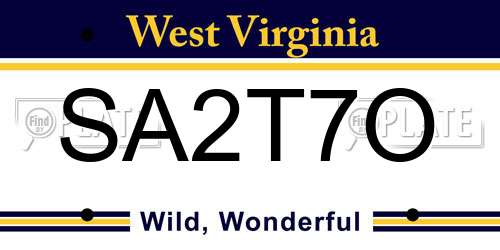 SA2T7O West Virginia License Plate