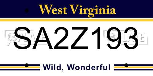 SA2Z193 West Virginia License Plate