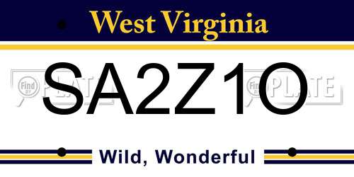 SA2Z1O West Virginia License Plate