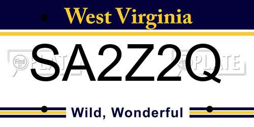 SA2Z2Q West Virginia License Plate