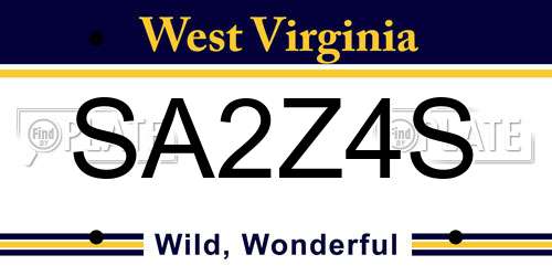 SA2Z4S West Virginia License Plate