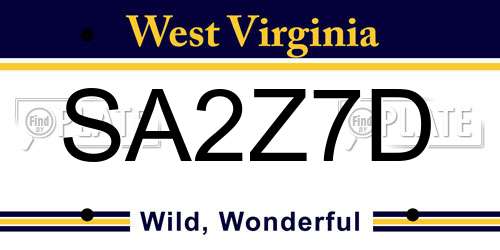 SA2Z7D West Virginia License Plate