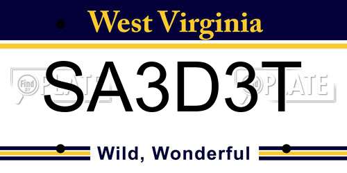 SA3D3T West Virginia License Plate