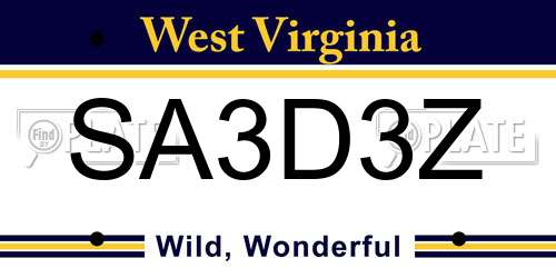 SA3D3Z West Virginia License Plate
