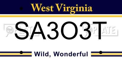 SA3O3T West Virginia License Plate