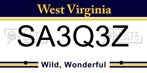 SA3Q3Z West Virginia License Plate