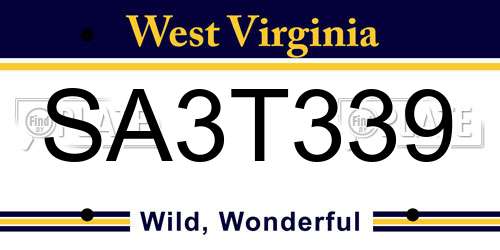 SA3T339 West Virginia License Plate