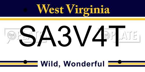 SA3V4T West Virginia License Plate