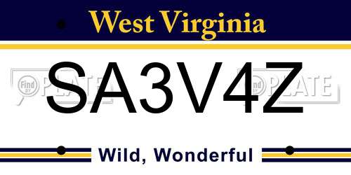 SA3V4Z West Virginia License Plate