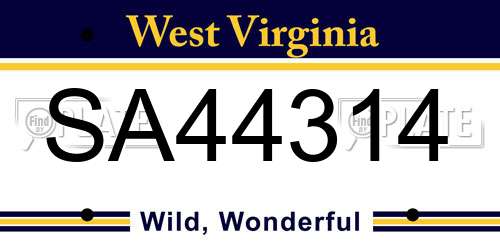 SA44314 West Virginia License Plate