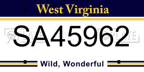 SA45962 West Virginia License Plate