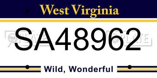SA48962 West Virginia License Plate