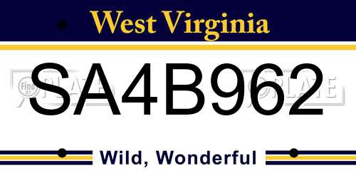 SA4B962 West Virginia License Plate