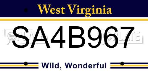 SA4B967 West Virginia License Plate