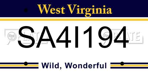 SA4I194 West Virginia License Plate