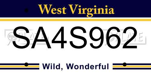 SA4S962 West Virginia License Plate