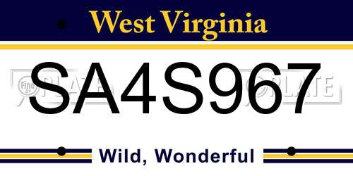 SA4S967 West Virginia License Plate