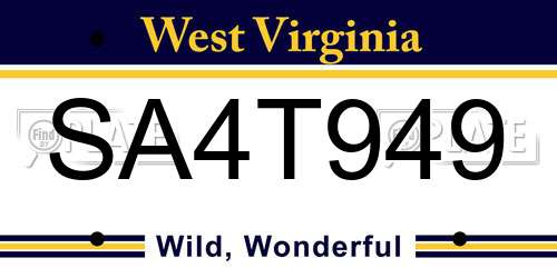 SA4T949 West Virginia License Plate