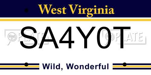 SA4Y0T West Virginia License Plate