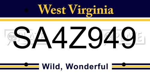 SA4Z949 West Virginia License Plate