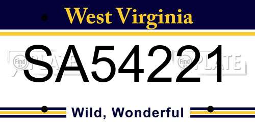 SA54221 West Virginia License Plate