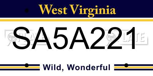 SA5A221 West Virginia License Plate