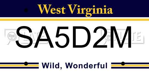 SA5D2M West Virginia License Plate