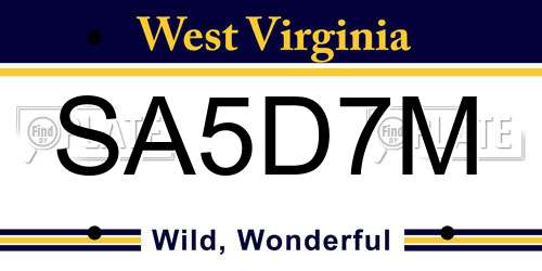 SA5D7M West Virginia License Plate