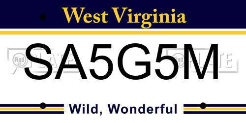 SA5G5M West Virginia License Plate