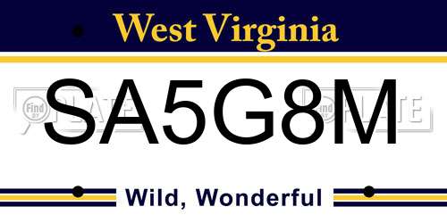 SA5G8M West Virginia License Plate