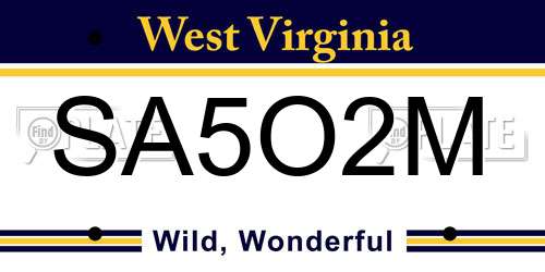 SA5O2M West Virginia License Plate