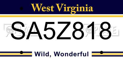 SA5Z818 West Virginia License Plate