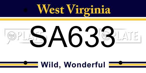 SA633 West Virginia License Plate