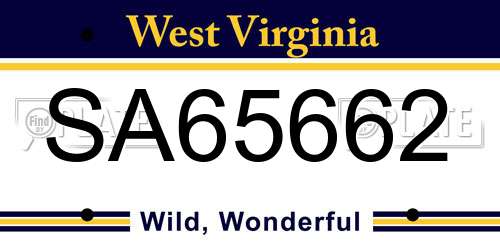 SA65662 West Virginia License Plate