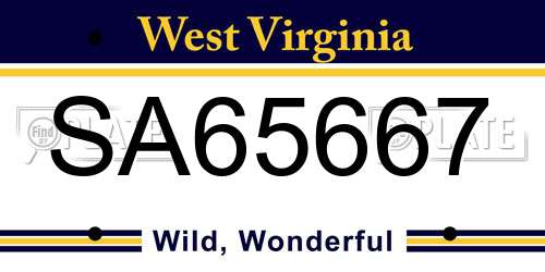 SA65667 West Virginia License Plate