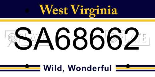 SA68662 West Virginia License Plate