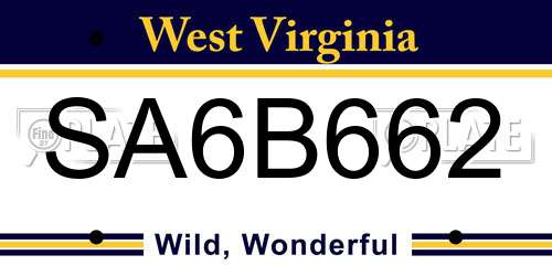SA6B662 West Virginia License Plate