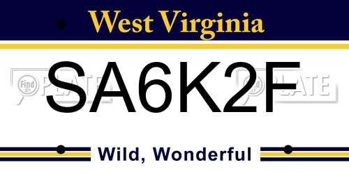 SA6K2F West Virginia License Plate