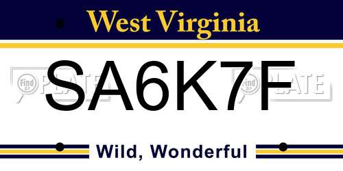 SA6K7F West Virginia License Plate