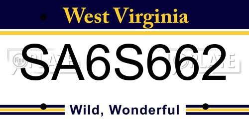 SA6S662 West Virginia License Plate
