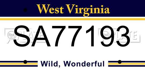 SA77193 West Virginia License Plate