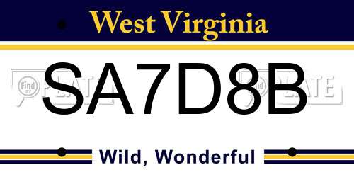 SA7D8B West Virginia License Plate