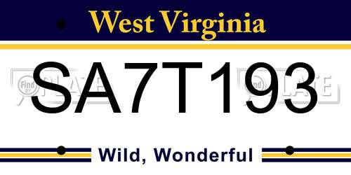 SA7T193 West Virginia License Plate