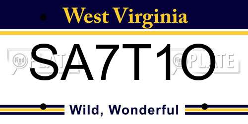 SA7T1O West Virginia License Plate