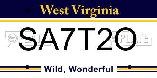 SA7T2O West Virginia License Plate